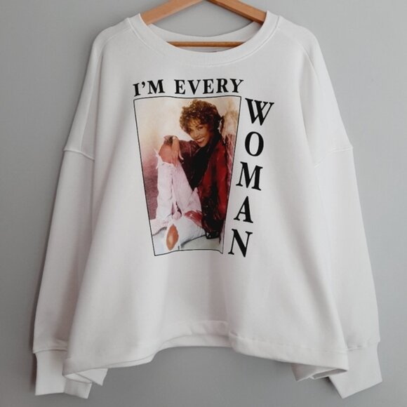 WHITNEY HOUSTON Boxy Relaxed Fit Crewneck Comfy Sweatshirt Top White Sz 3X - Picture 16 of 16